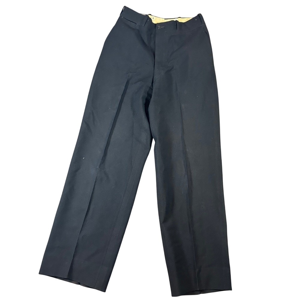 VTG Mens Roos Bros Wool Navy‎ Pleated Pants Talon Zip Size 33/34 Fits 30x29 40s